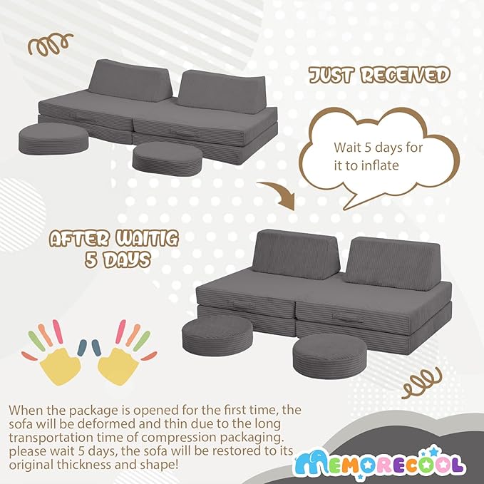 MeMoreCool Kids Couch for Playroom, Corduroy Convertible Toddler Couch - Image 7