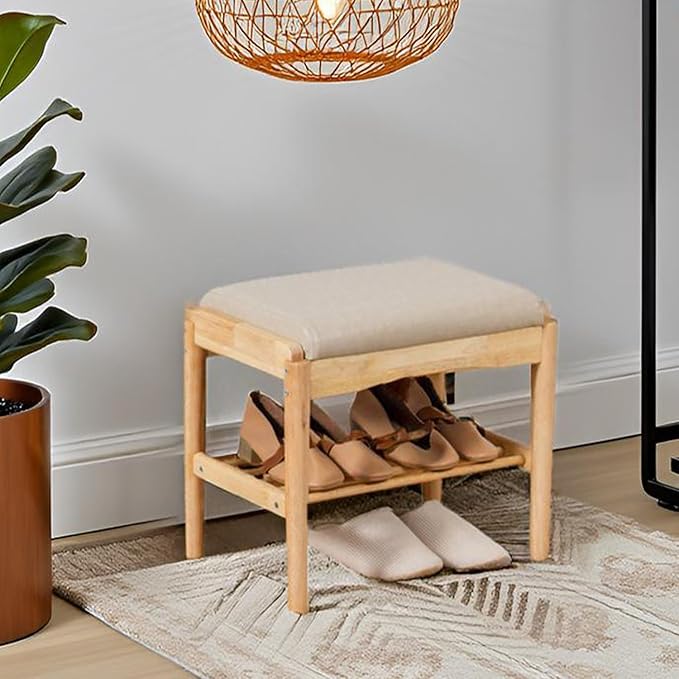 latifolia Small Shoe Bench, Solid Wood Bench - Image 2