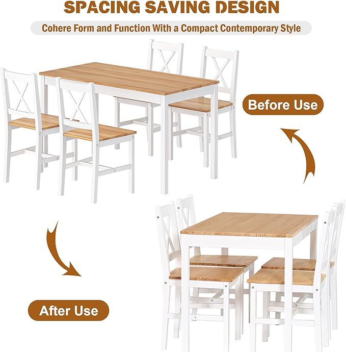 SogesPower Dining Table Set for 4, 5-Piece Wood Kitchen Dining Table Set - Image 6