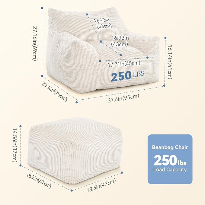 INMOZATA Bean Bag Chair for Adults, 3FT Beanbag Chair - Image 2