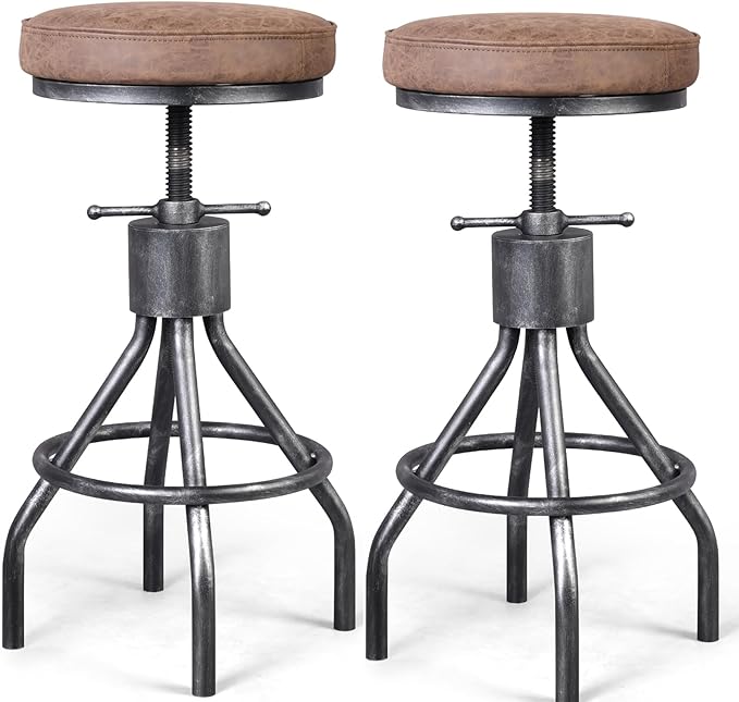 Industrial Bar Stools Swivel Pu Seat Vintage Kitchen Island Counter Stool by BOKKOLIK