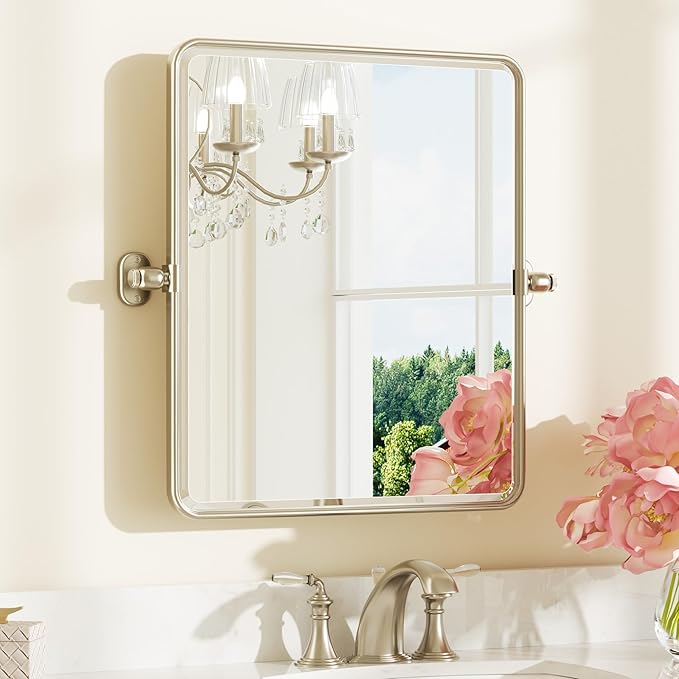 Keonjinn Brushed Nickel Pivot Mirror Bathroom, Modern Metal Framed Vanity by Keonjinn
