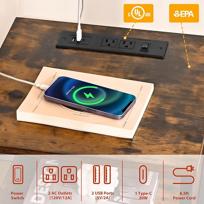 End Table with Charging Station, Charging Side Table Bedside Table with Outlets - Image 4