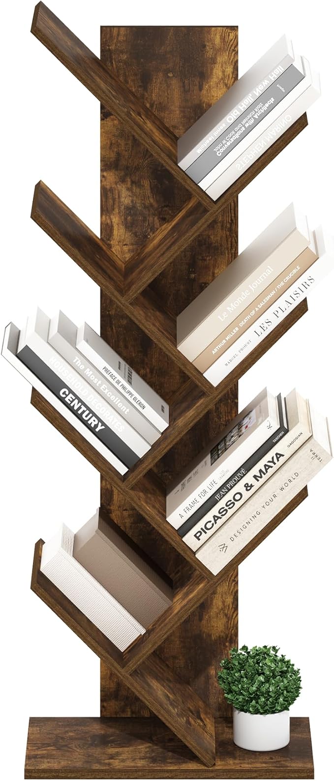 Furinno Tree Bookshelf 7-Tier Floor Standing Tree Bookcase, Amber Pine - Image 6