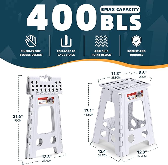 ACSTEP Folding Step Stool 17.5 Inch Heavy Duty Step Stool Foldable - Image 2