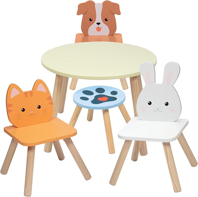 Kids Wooden Animal Table & Chair Set w 4 Seats- Puppy Kitten Bunny Plus Adult - Image 7