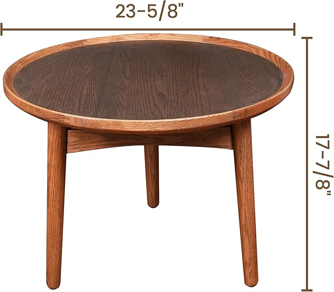 CONSDAN 24 Round Coffee Table, Solid Oak Frame & Veneer Top, USA Grown Hardwood - Image 2