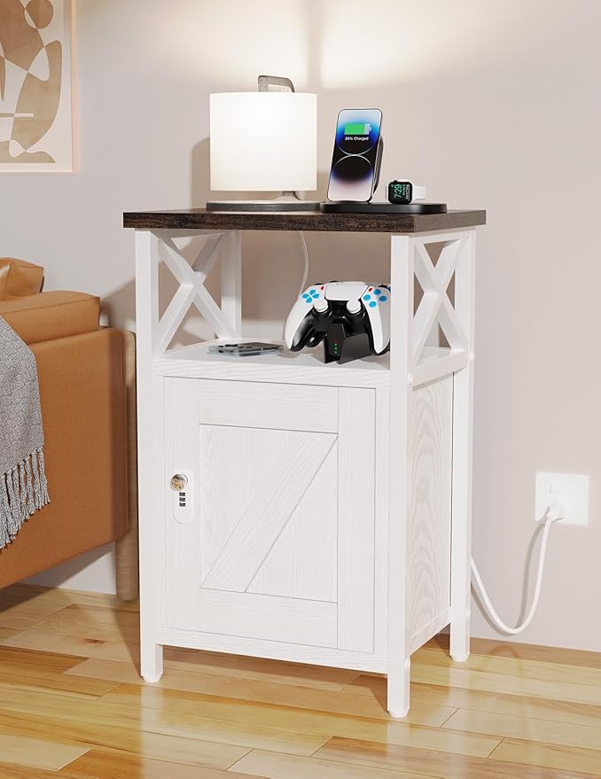 Wooden Nightstand with Lock, Bed Side Table with Drawers, Bedside Table with - Image 4