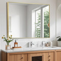 Brushed Gold Mirror, 40x30 Inch Aluminum Framed Rectangle Mirror, Tempered Glass by CLBA