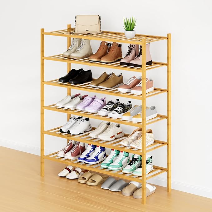 Smiry Shoe Rack, 6 Tier Long Bamboo Shoe Organizer, Stackable Free Standing by Smiry