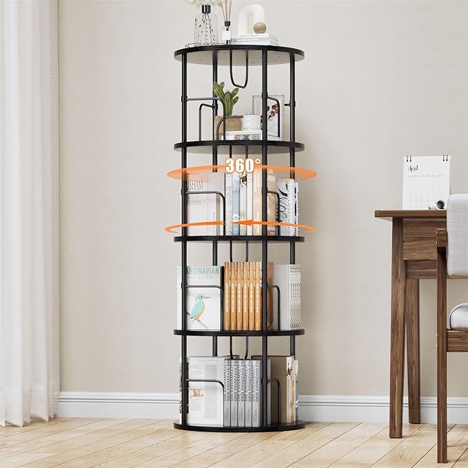 Rotating Bookshelf, 4 Tier Spinning Bookshelf Tower, 360° Display Round Bookcase by ALLSTAND