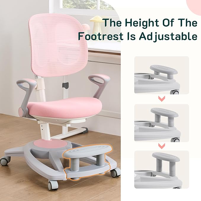 Ergonomic Kids Desk Chair with Footrest & Height-Adjustable Seat, Work & Dining - Image 8