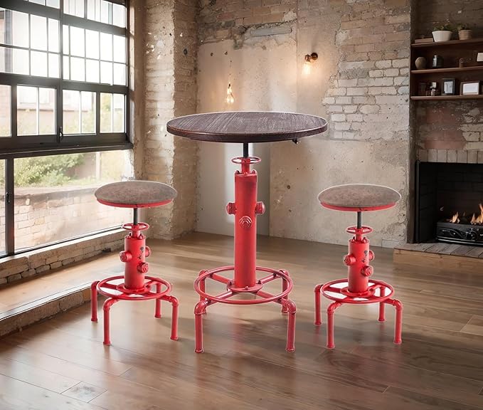 Topower Antique Vintage Industrial Barstool PU Leather Water Pipe Fire Hydrant - Image 2