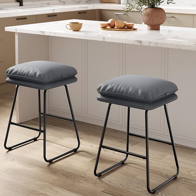 VASAGLE Bar Stools Set of 2, Counter Height Bar Stools, Leather Counter Stools by VASAGLEbySONGMICSHOME