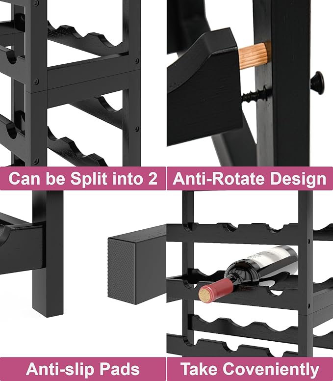6 Tier Bamboo Wine Rack Freestanding Floor, 24 Bottles Wine Storage Shelves - Image 5