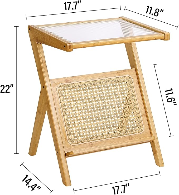 Tiita Rattan Side Table, Mid Century Nightstand, Bamboo Accent Bedside Tables - Image 3