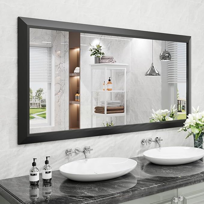 Amorho Black Bathroom Mirror, 60 X30 Inch Thick Metal Framed Wall Mirrors by Amorho