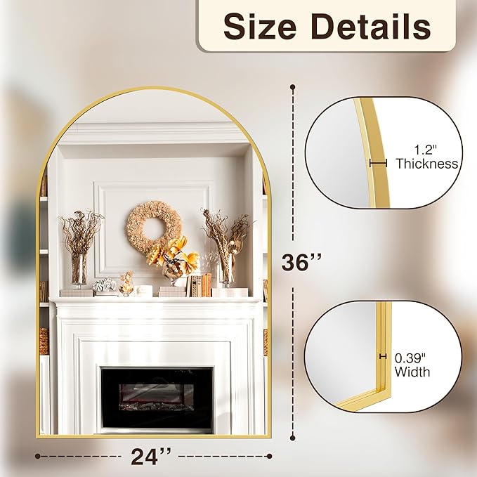FICTOR Bathroom Vanity Mirror for Wall, 2 Pack 24”x36” Arched Metal Framed - Image 2