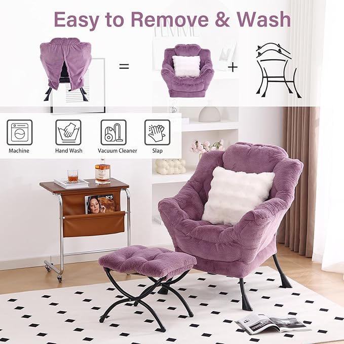Lazy Chair with Ottoman, Modern Large Accent Lounge Chair with a Pillow - Image 5