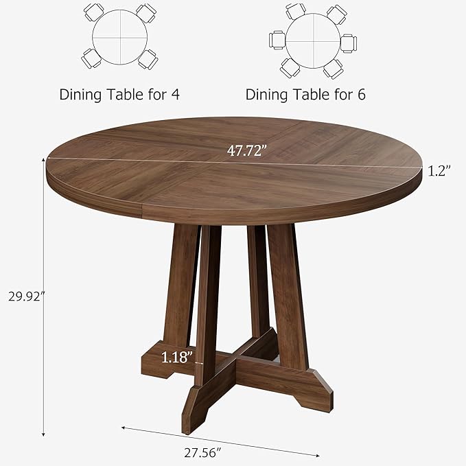 GarveeHome Round Dining Table for 4, Kitchen Dining Room Circle Dinner Pedestal - Image 2