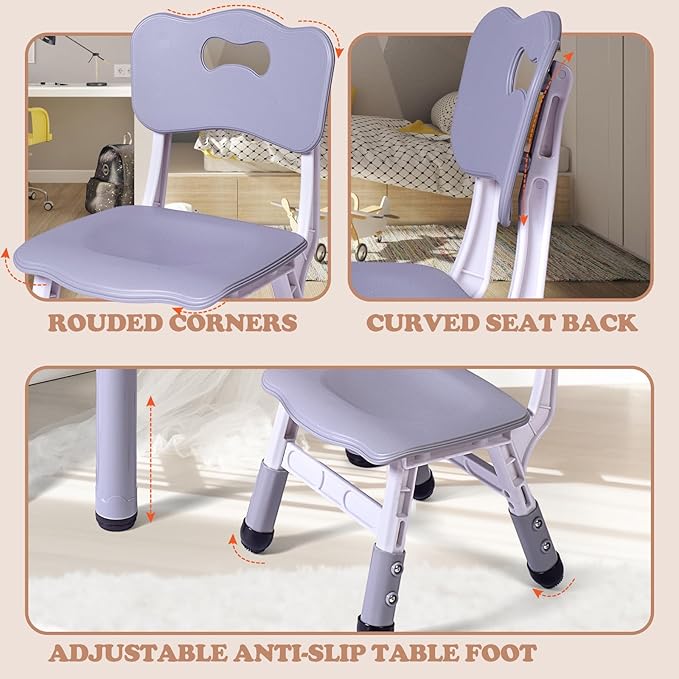 Kids Table and 2 Chairs Set, Height Adjustable Toddler Study Table and Chair Set - Image 6