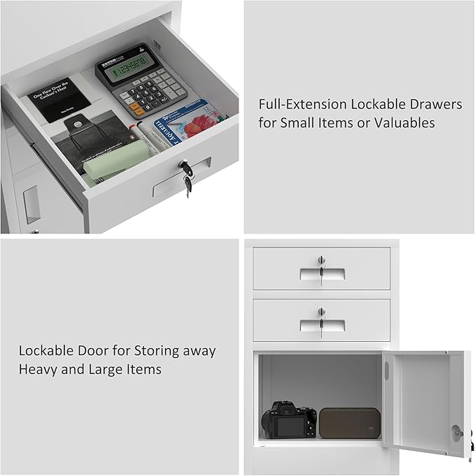 Metal Storage Cabinet with Locking Door and 2 Lockable Drawers - Image 7