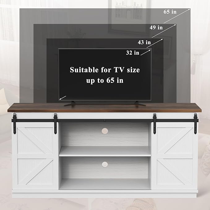 YESHOMY Farmhouse TV Stand for Televisions up to 65 Inches, Sliding Barn Doors - Image 8