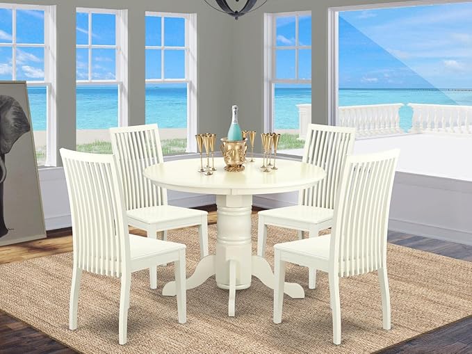 East West Furniture SHIP5-LWH-W 5 Piece Dining Room Table Set Includes a Round - Image 6