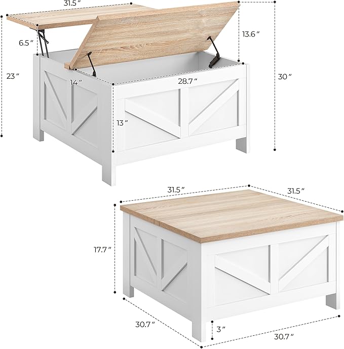 Yaheetech Farmhouse Lift Top Coffee Table - Image 3