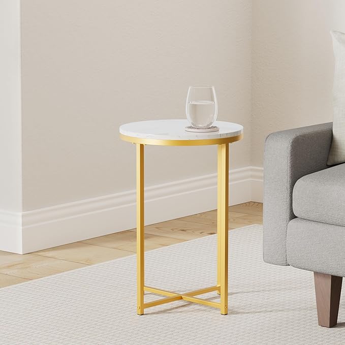TECHMILLY Round End Table, Faux Marble Sofa Table, Accent Side Table - Image 2