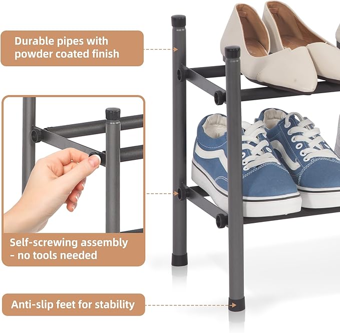 STORAGE MANIAC Expandable Shoe Rack, 8 Pairs Stackable Small Shoe Rack - Image 5