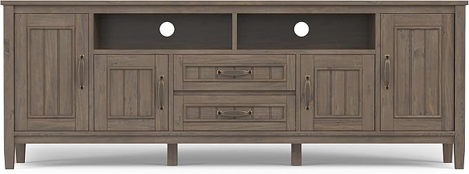 SIMPLIHOME Lev SOLID WOOD 72 Inch Wide Contemporary TV Media Stand in Smoky - Image 5