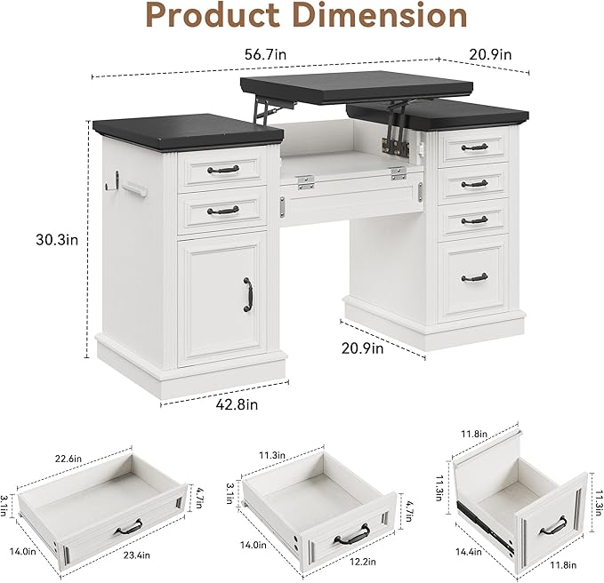 Farmhouse 57" Lift Desktop Executive Desk - Image 2