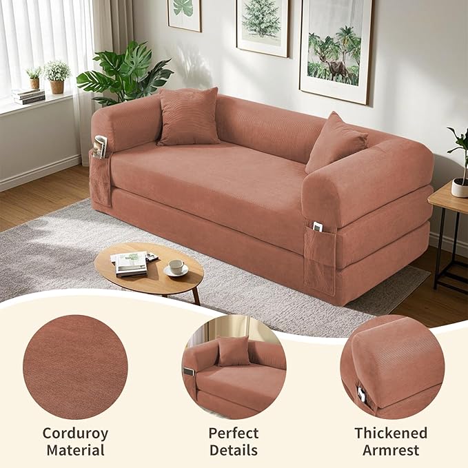 80" Convertible Sofa Bed, Corduroy Deep Seat Folding Pull Out Couch - Image 5