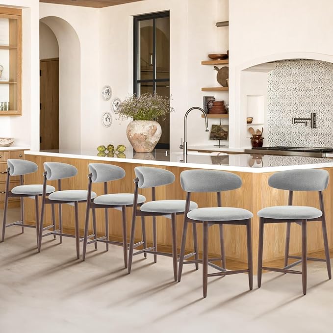Upholstered Counter Height Bar Stools Set of 6, Kitchen Island Stools by COLAMYINC
