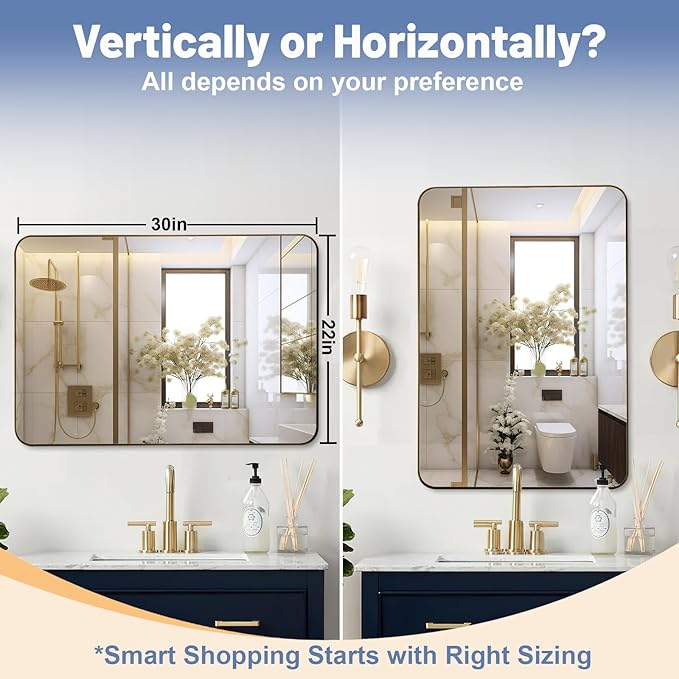 22x30 Inch Brushed Gold Mirror for Bathroom, Rounded Rectangle Mirrors Wall - Image 6