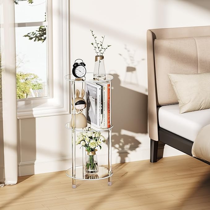 Clear Round Acrylic Side Table for Small Spaces, 11.81" L x 11.81" W x 26.7" H - Image 6