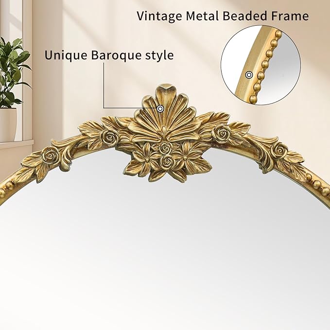Round Gold Mirror, 24inch Baroque Style Vintage Decorative Circle Wall Mirror - Image 3