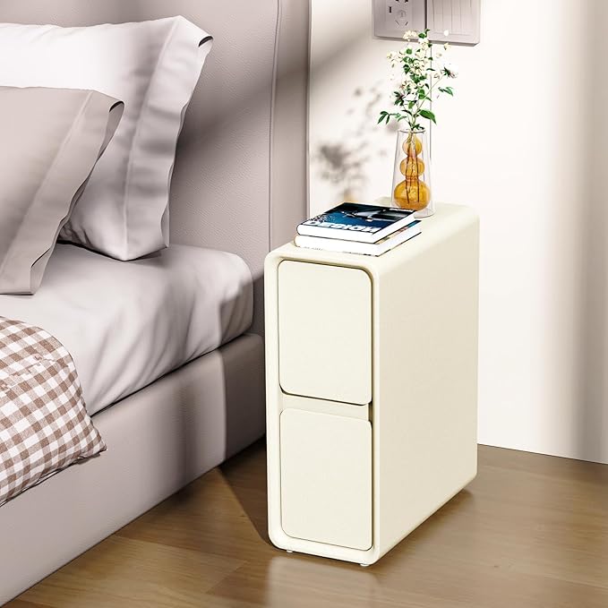 VICITON Modern Narrow Faux Leather Nightstand, Solid Wood Drawer, Storage by Unknown