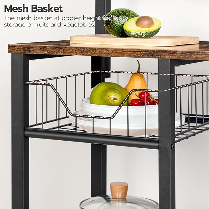 HOOBRO Bakers Rack with Power Outlet, 35.4 Inches Coffee Bar with Mesh Basket - Image 6