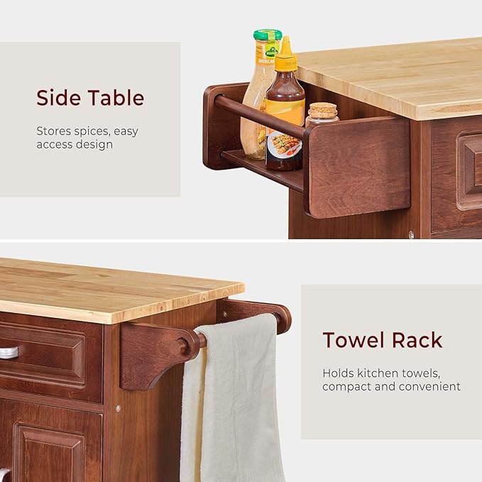 Walnut 54" Rolling Kitchen Island on Wheels, Large Kitchen Cart - Image 5