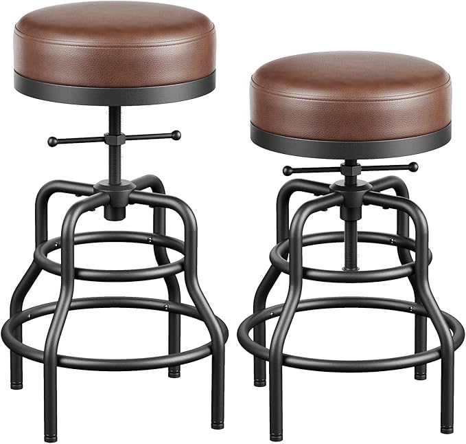 Adjustable Height Swivel Bar Stools Set of 2, 22-29 Inch Industrial Vintage Bar - Image 9
