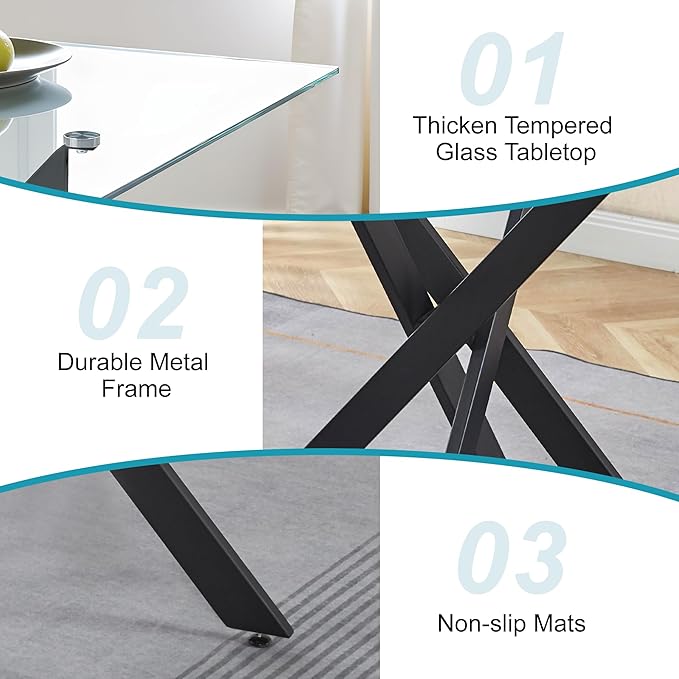 Dining Table for 4 Modern 35.43" Rectangular Glass Dining Table Kitchen & - Image 5