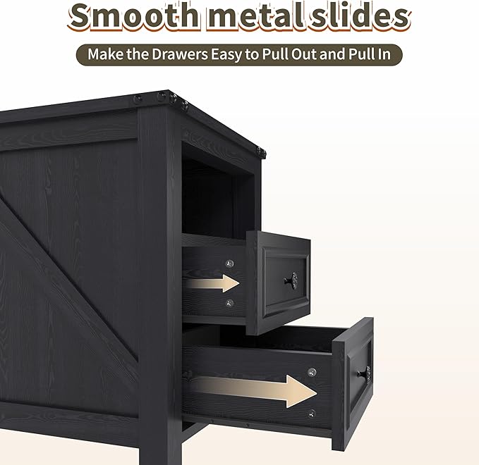 Farmhouse Nightstand with Charging Station, 18” Wide End Table with 2 Drawers - Image 6