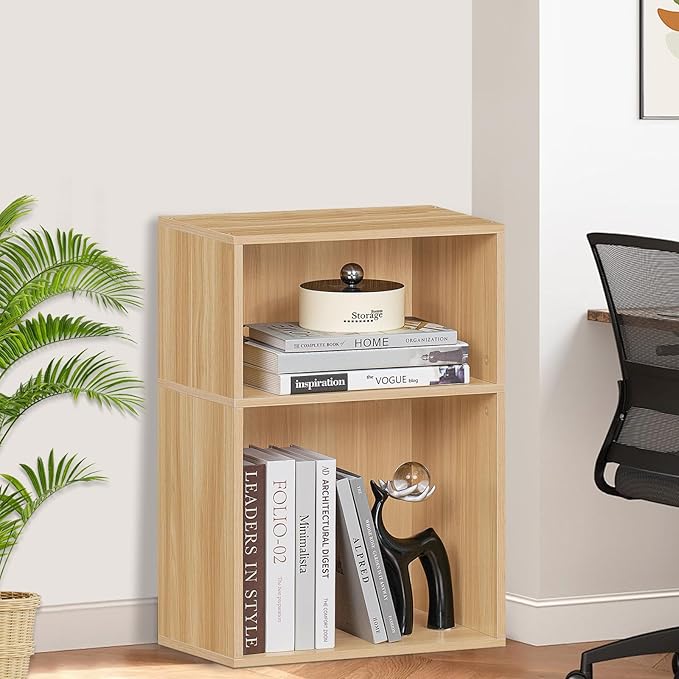 LEYAOYAO 2 Cube Bookshelf, Natural Record Player Stand Holds up to 100 Albums - Image 6