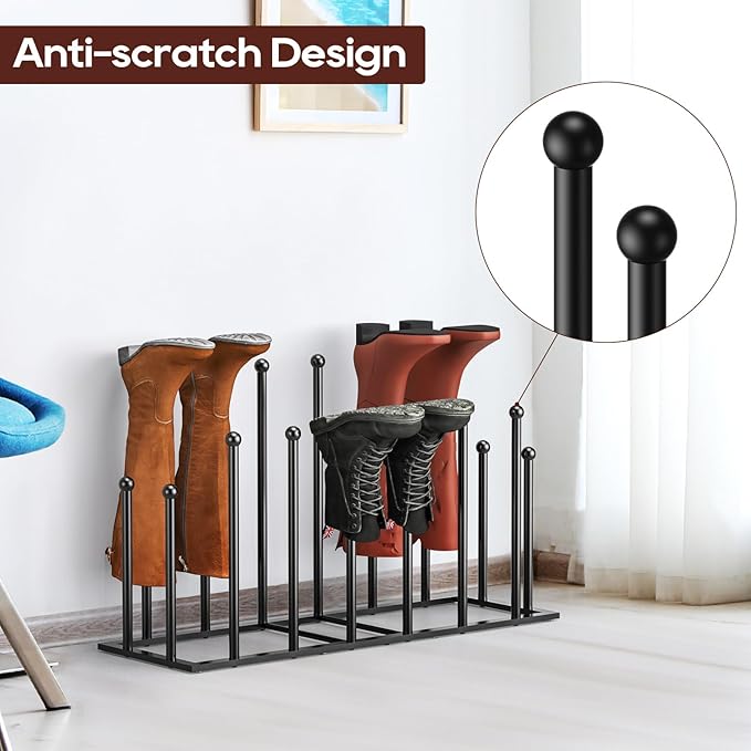 ORLESS Boot Rack Metal Black 8 Pairs Free-Standing Shoe Rack Boot Organizer - Image 7
