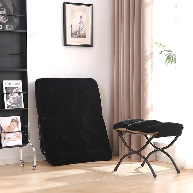 Comfy Saucer Chair with Ottoman, Oversized Folding Faux Fur Chair Soft Furry - Image 6