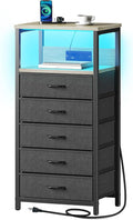 Seventable Night Stand with Charging Station, Tall Nightstand with 5 Fabric by Seventable