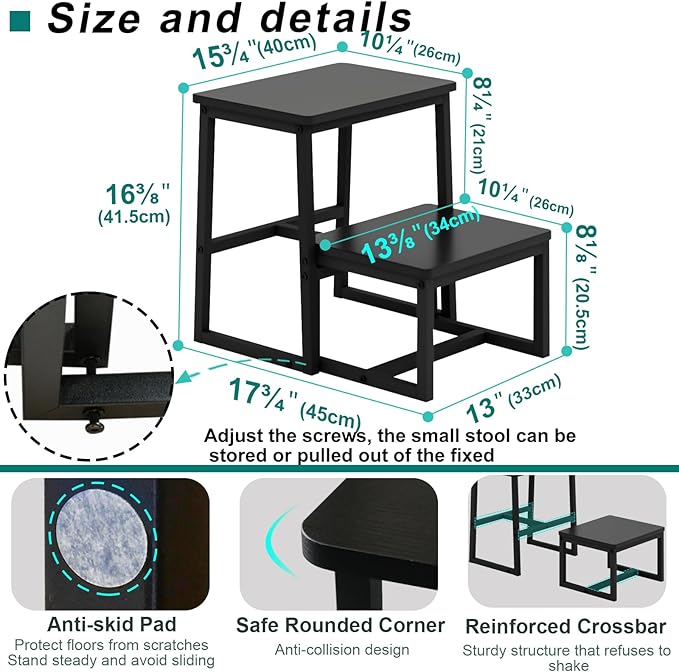 Step Stool for Adults, Holds up to 500Lb, 3 in1 Heavy Duty Sturdy Two Step - Image 4