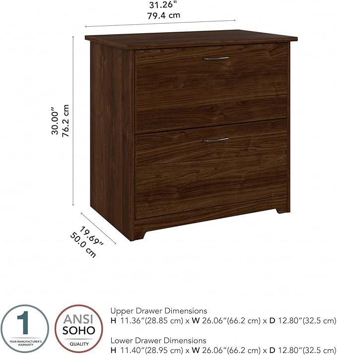 Bush Furniture Cabot 2 Drawer Lateral File Cabinet in Modern Walnut, Home - Image 3